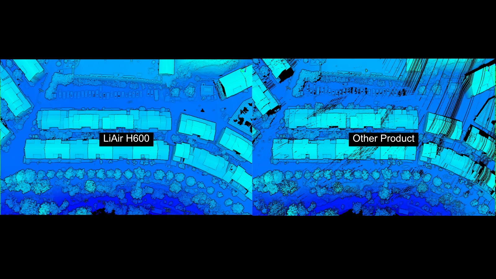 Homogénéité du nuage de points : LiAir H600 comparé à un LiDAR concurrent