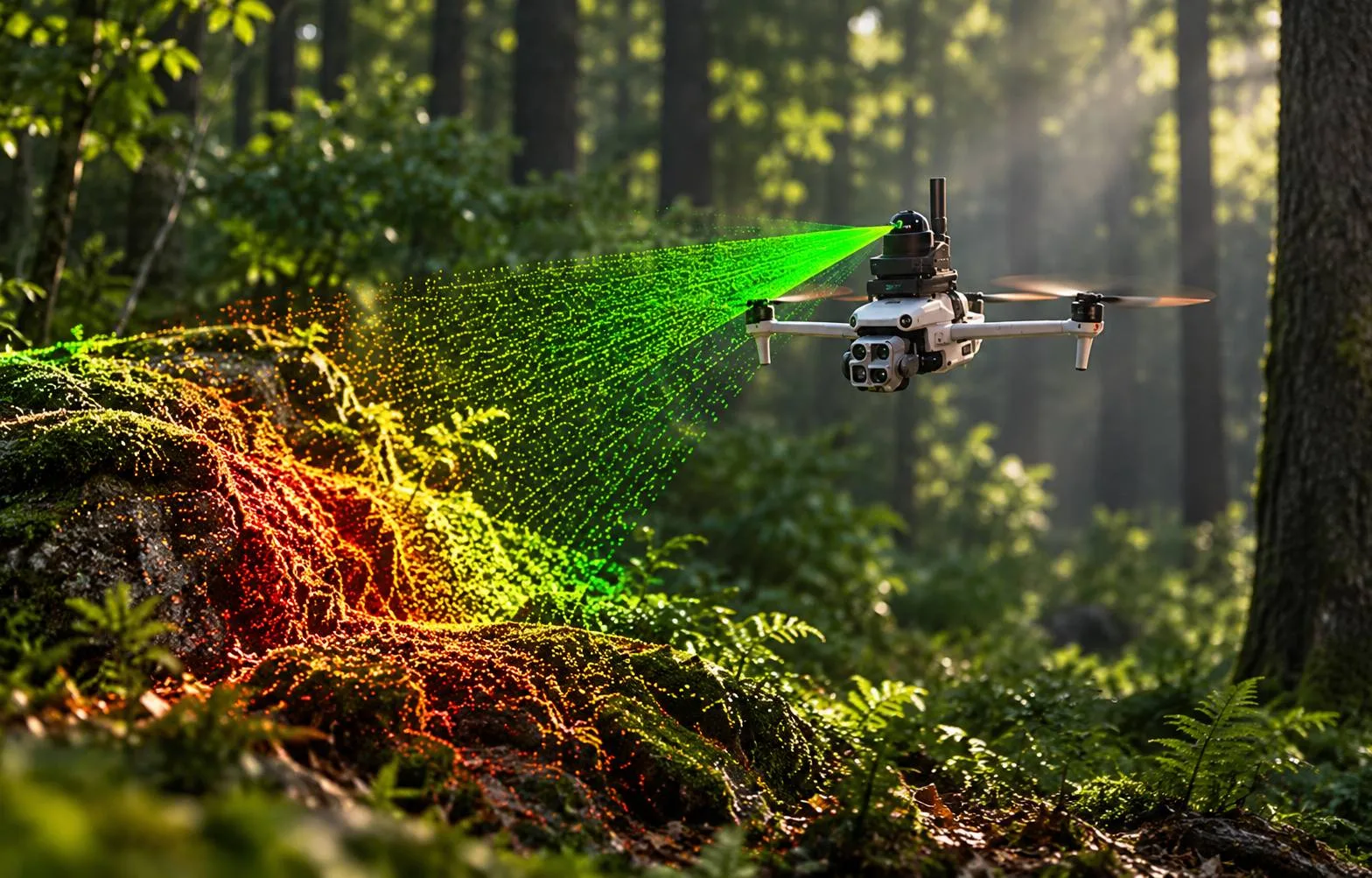 Drone LiDAR équipé du LiAir Xmini en situation d'acquisition